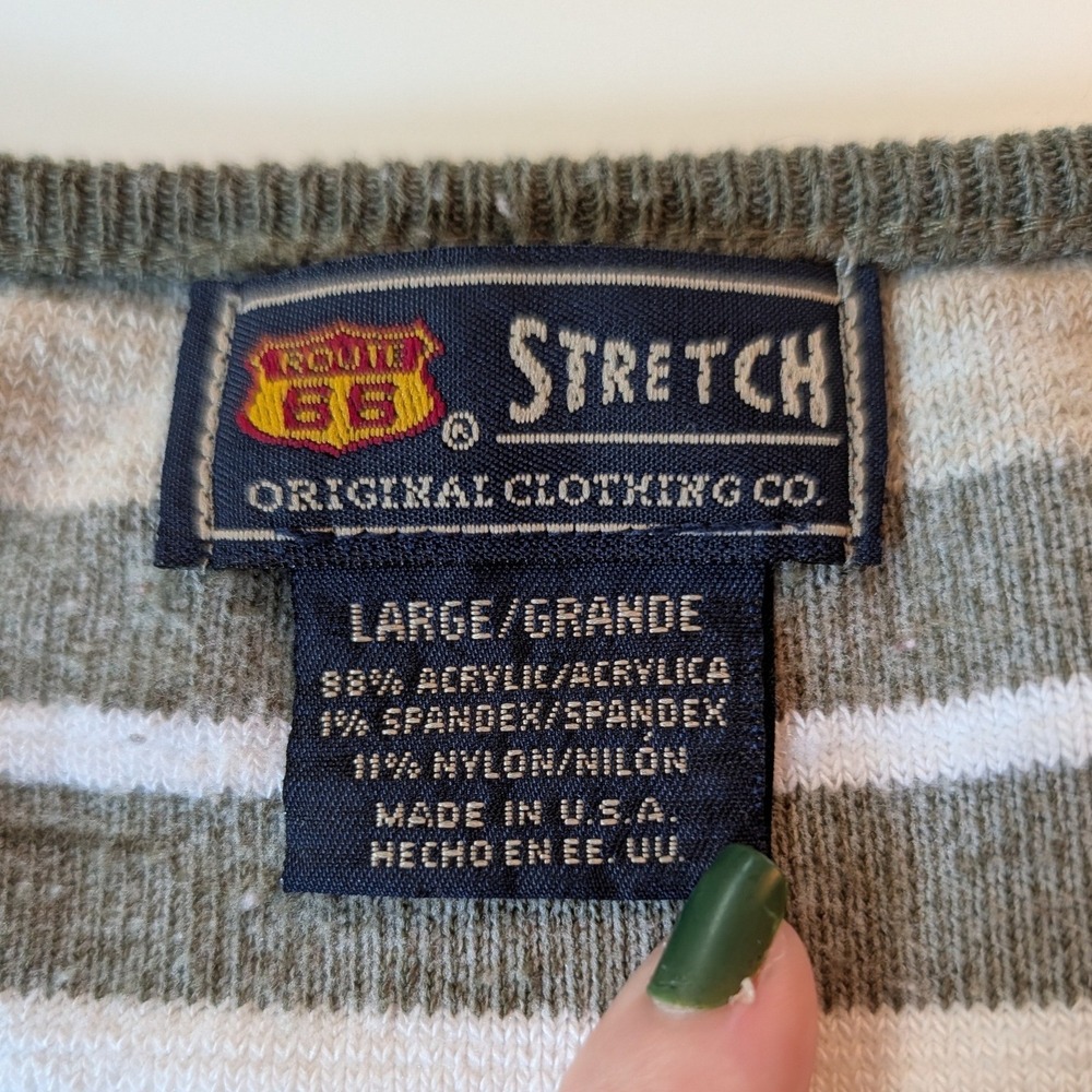 Route 66 Stretch Womens V-Neck 3/4 Sleeve Striped Knit Size L Made in USA VTG - Picture 2 of 3